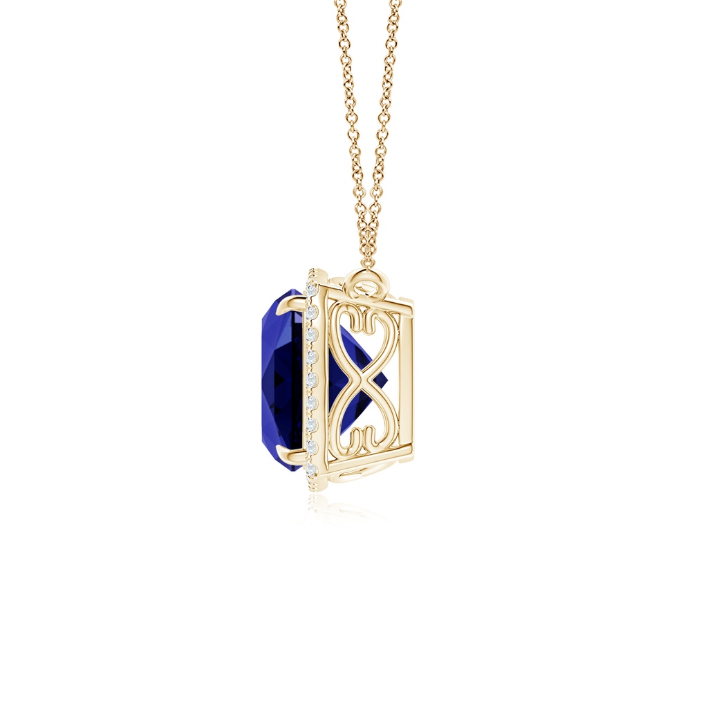 8mm Labgrown Lab-Grown Cushion Blue Sapphire Halo Pendant with Filigree in Yellow Gold Side 199
