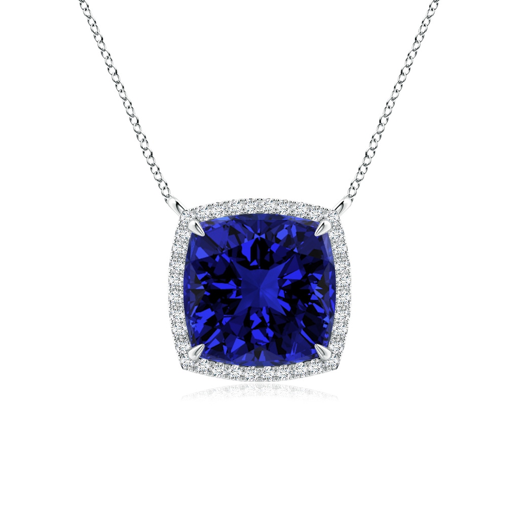 9mm Labgrown Lab-Grown Cushion Blue Sapphire Halo Pendant with Filigree in White Gold