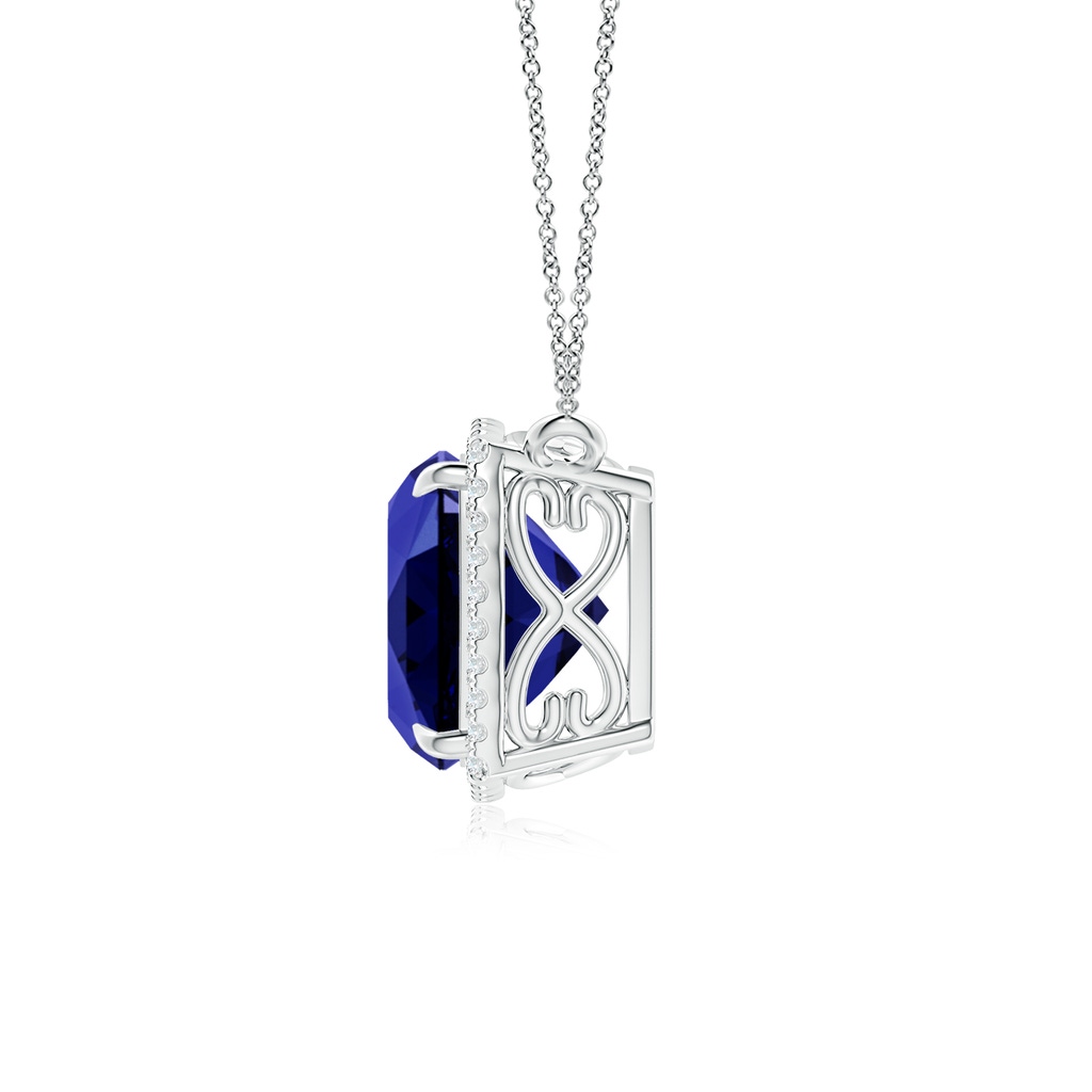 9mm Labgrown Lab-Grown Cushion Blue Sapphire Halo Pendant with Filigree in White Gold Side 199