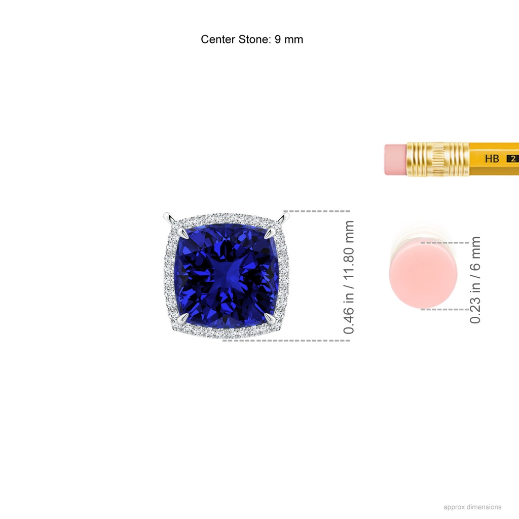 9mm Labgrown Lab-Grown Cushion Blue Sapphire Halo Pendant with Filigree in White Gold ruler