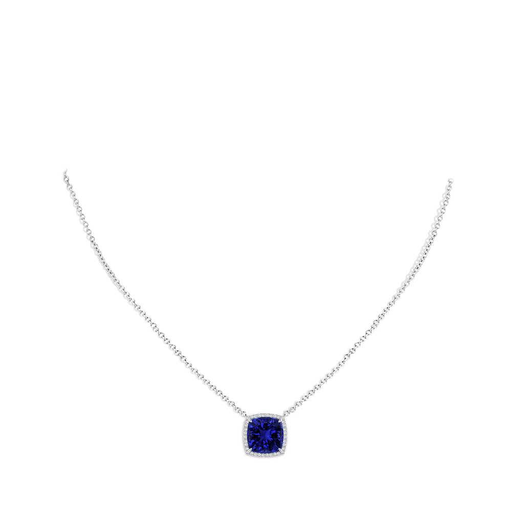 9mm Labgrown Lab-Grown Cushion Blue Sapphire Halo Pendant with Filigree in White Gold pen