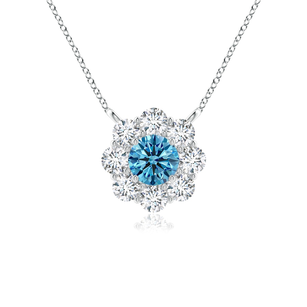 3.5mm Labgrown Prong-Set Round Lab-Grown Fancy Intense Blue Diamond Halo Pendant in P950 Platinum