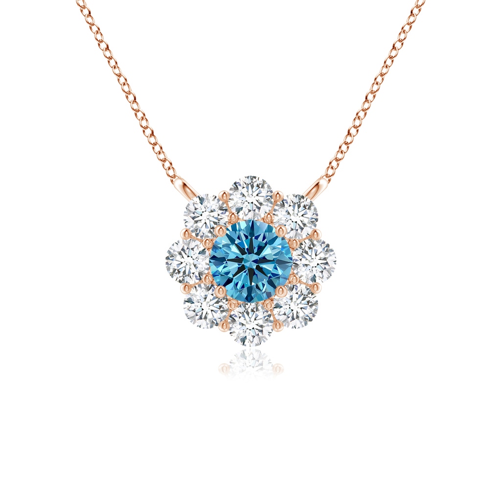 3.5mm Labgrown Prong-Set Round Lab-Grown Fancy Intense Blue Diamond Halo Pendant in Rose Gold