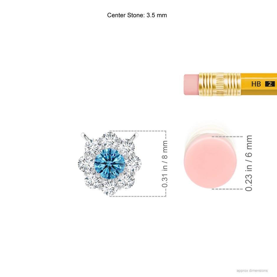 3.5mm Labgrown Prong-Set Round Lab-Grown Fancy Intense Blue Diamond Halo Pendant in White Gold ruler