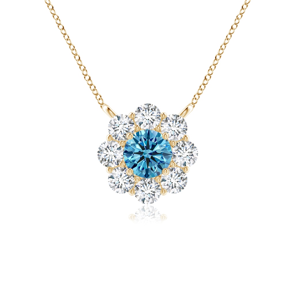 3.5mm Labgrown Prong-Set Round Lab-Grown Fancy Intense Blue Diamond Halo Pendant in Yellow Gold