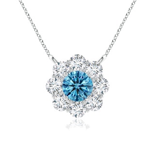 4.2mm Labgrown Prong-Set Round Lab-Grown Fancy Intense Blue Diamond Halo Pendant in P950 Platinum