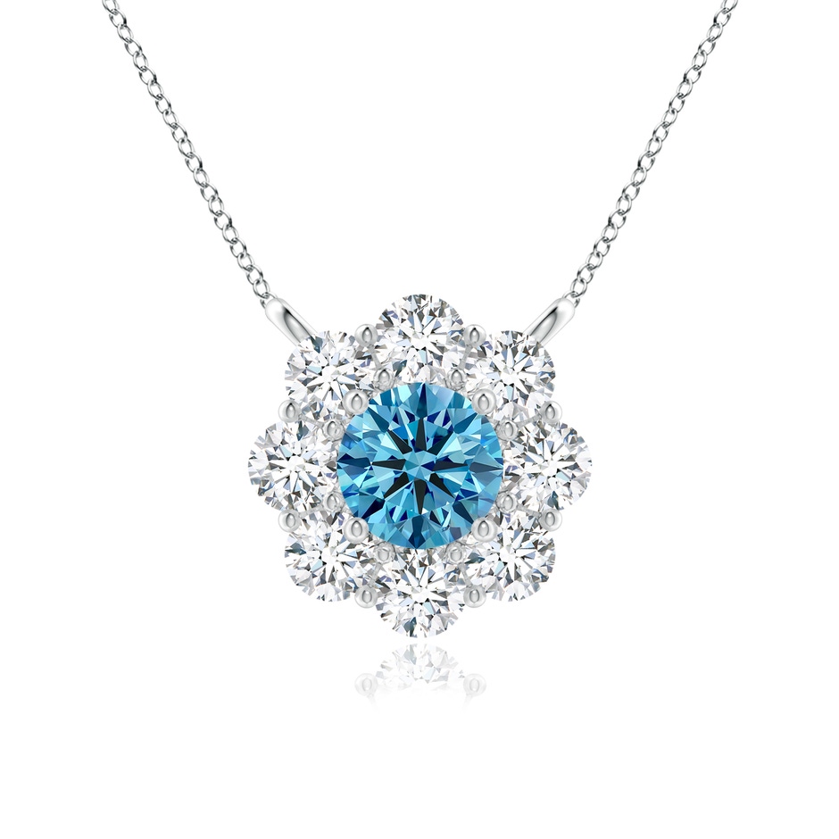 4.2mm Labgrown Prong-Set Round Lab-Grown Fancy Intense Blue Diamond Halo Pendant in P950 Platinum 