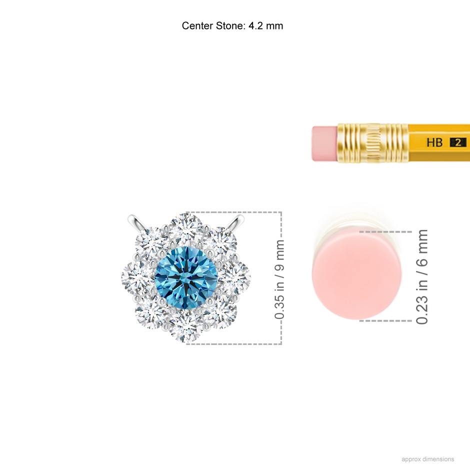 4.2mm Labgrown Prong-Set Round Lab-Grown Fancy Intense Blue Diamond Halo Pendant in P950 Platinum ruler