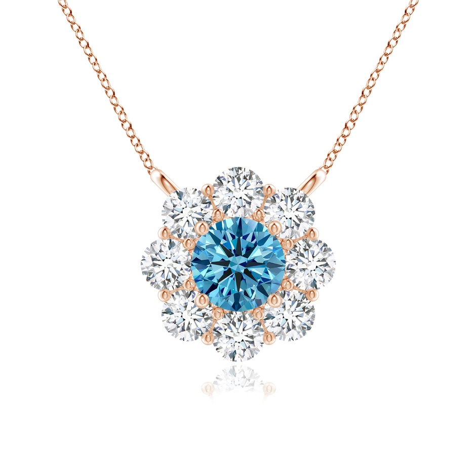 4.2mm Labgrown Prong-Set Round Lab-Grown Fancy Intense Blue Diamond Halo Pendant in Rose Gold 