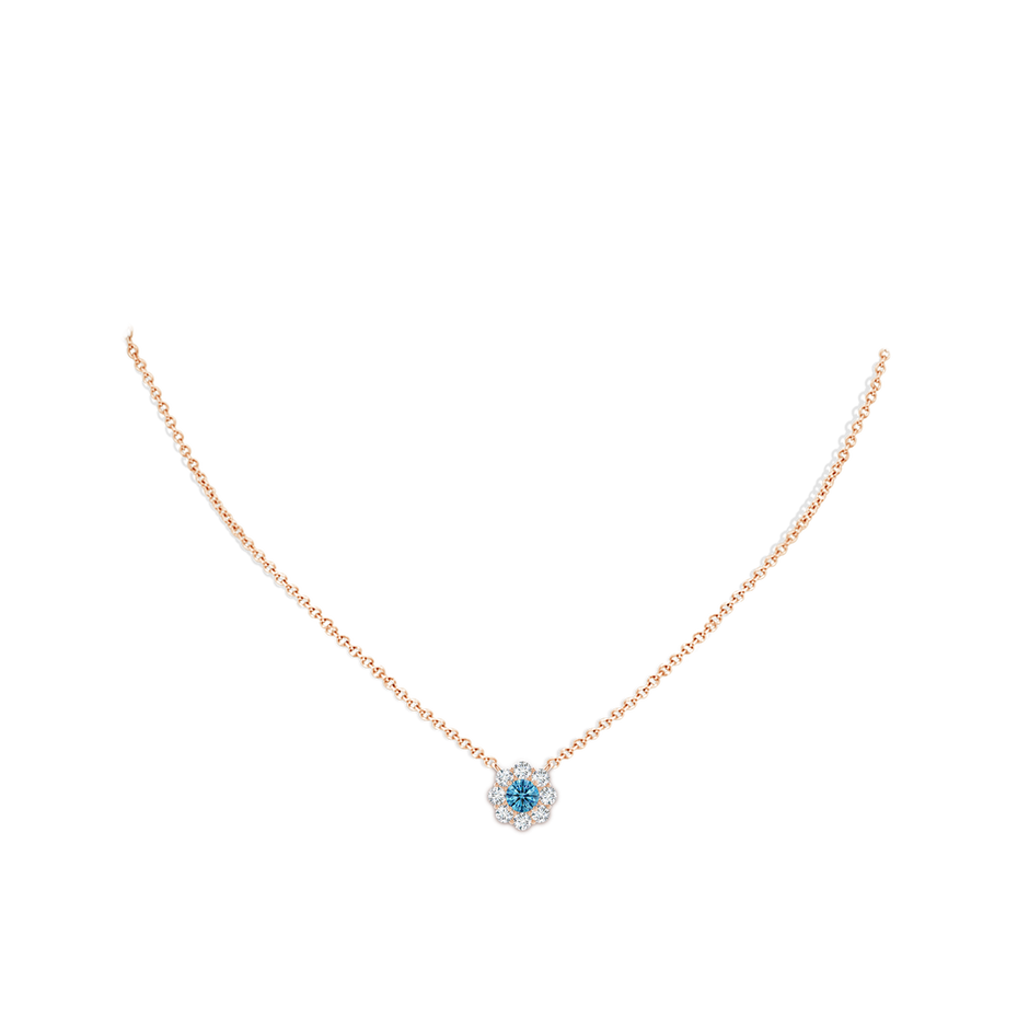 4.2mm Labgrown Prong-Set Round Lab-Grown Fancy Intense Blue Diamond Halo Pendant in Rose Gold pen
