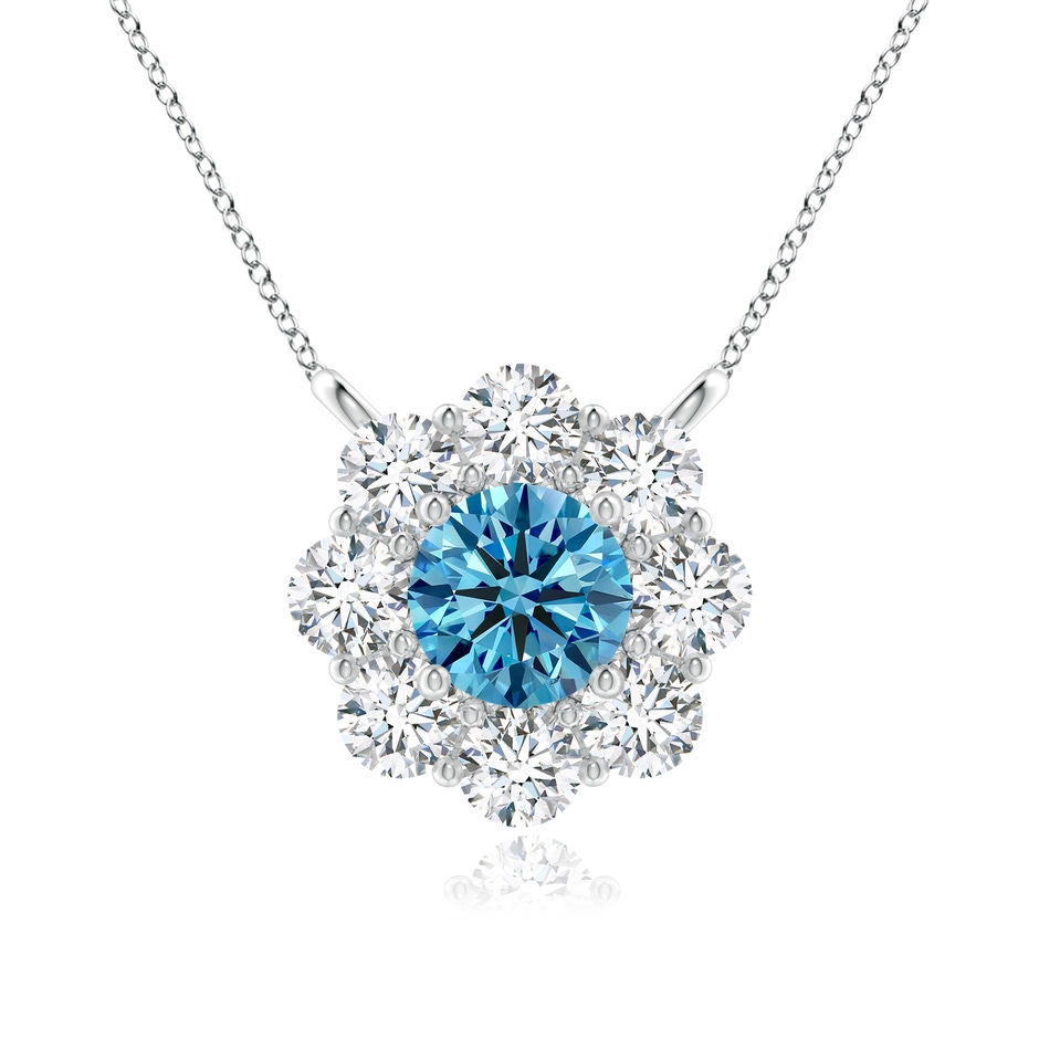 4.6mm Labgrown Prong-Set Round Lab-Grown Fancy Intense Blue Diamond Halo Pendant in 18K White Gold 