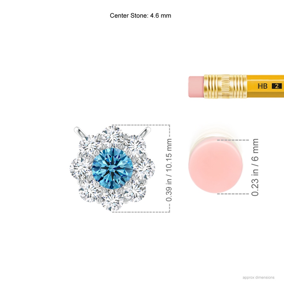 4.6mm Labgrown Prong-Set Round Lab-Grown Fancy Intense Blue Diamond Halo Pendant in 18K White Gold ruler
