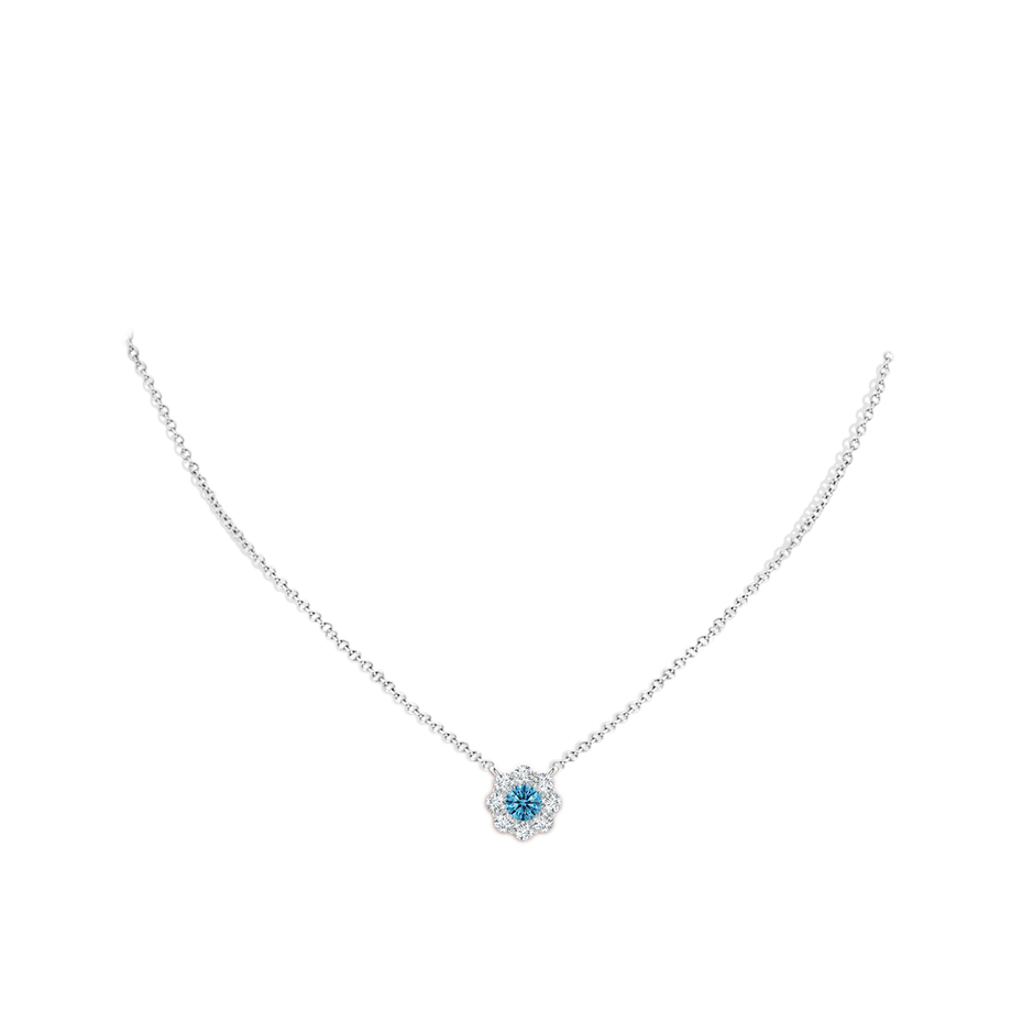 4.6mm Labgrown Prong-Set Round Lab-Grown Fancy Intense Blue Diamond Halo Pendant in 18K White Gold pen