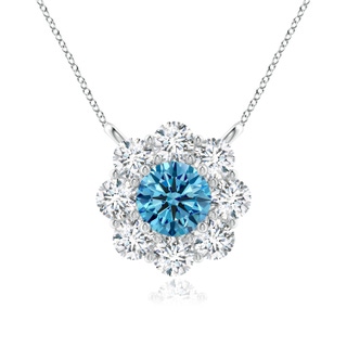 4.6mm Labgrown Prong-Set Round Lab-Grown Fancy Intense Blue Diamond Halo Pendant in P950 Platinum