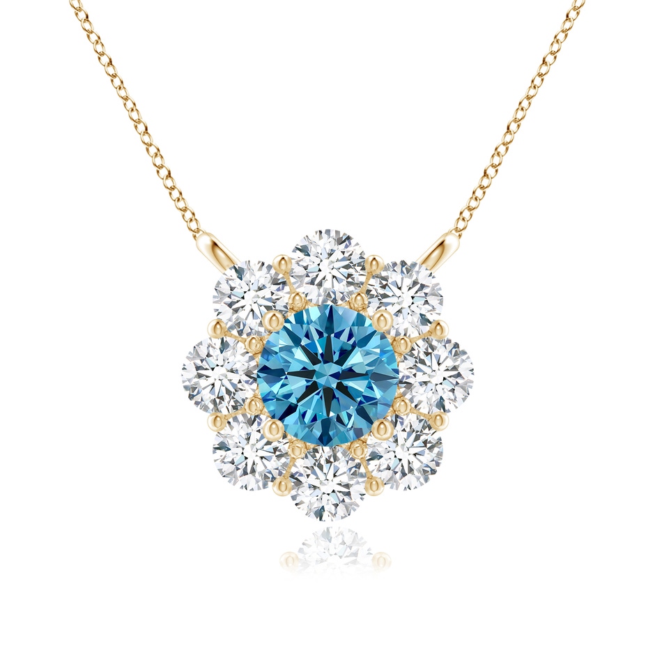 4.6mm Labgrown Prong-Set Round Lab-Grown Fancy Intense Blue Diamond Halo Pendant in Yellow Gold 