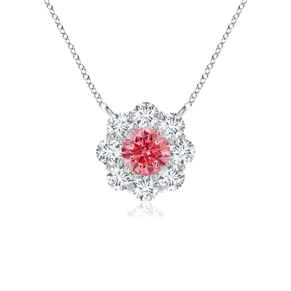 3.5mm Labgrown Prong-Set Round Lab-Grown Fancy Intense Pink Diamond Halo Pendant in P950 Platinum