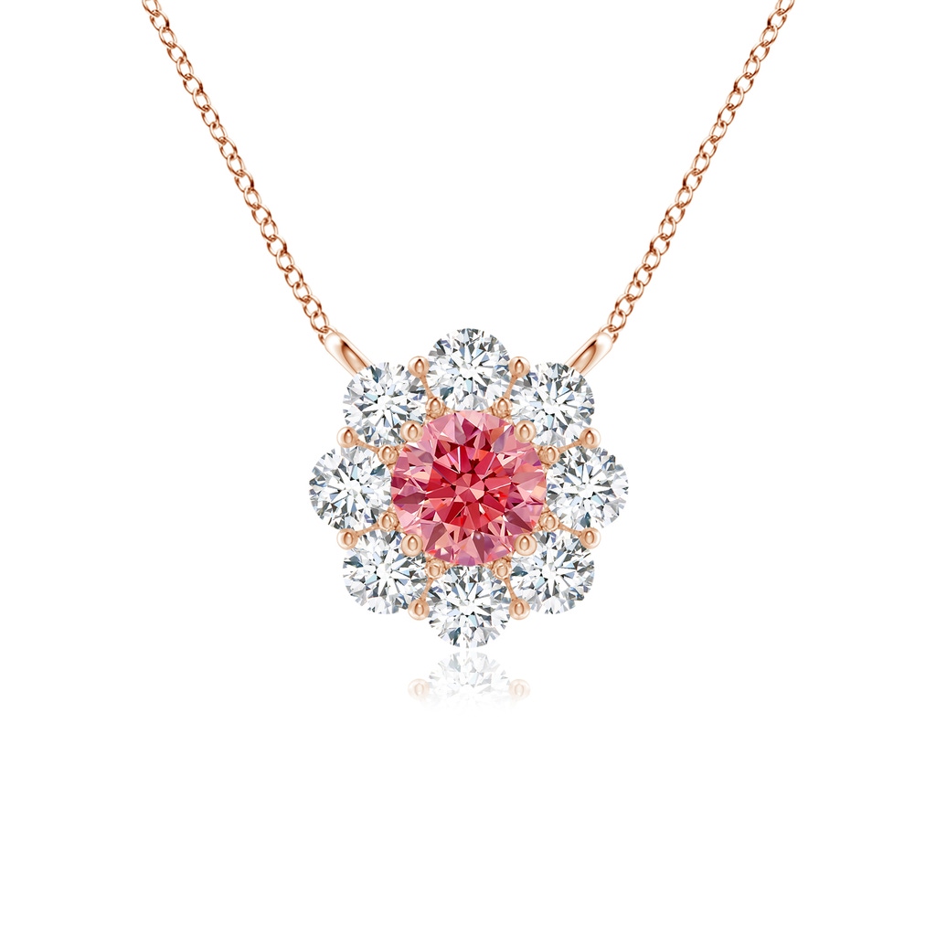 3.5mm Labgrown Prong-Set Round Lab-Grown Fancy Intense Pink Diamond Halo Pendant in Rose Gold