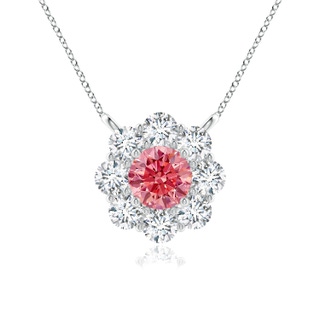 4.2mm Labgrown Prong-Set Round Lab-Grown Fancy Intense Pink Diamond Halo Pendant in P950 Platinum