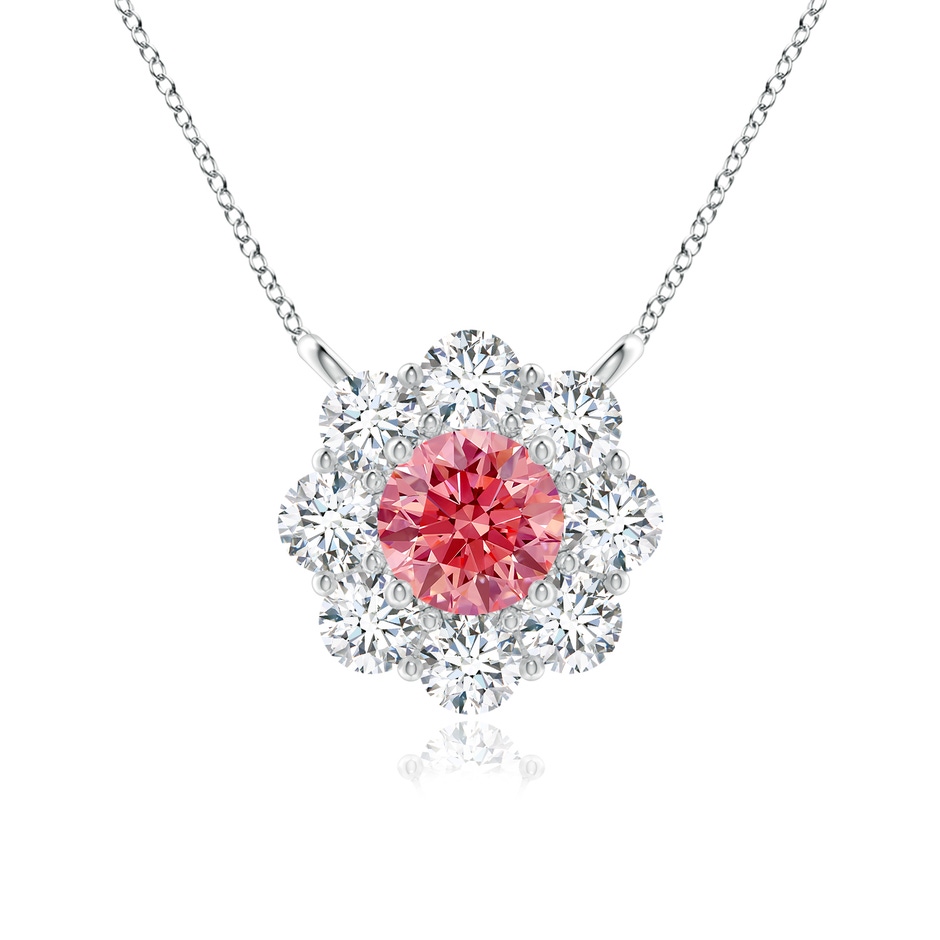 4.2mm Labgrown Prong-Set Round Lab-Grown Fancy Intense Pink Diamond Halo Pendant in P950 Platinum 