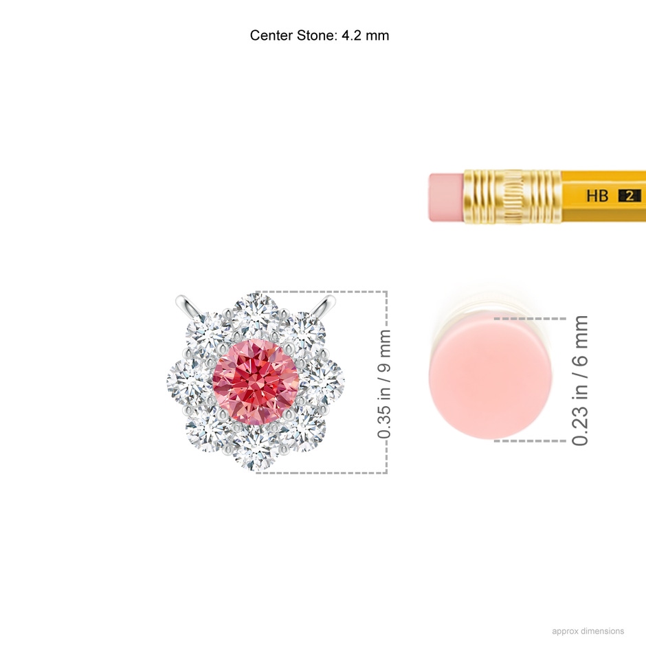 4.2mm Labgrown Prong-Set Round Lab-Grown Fancy Intense Pink Diamond Halo Pendant in P950 Platinum ruler