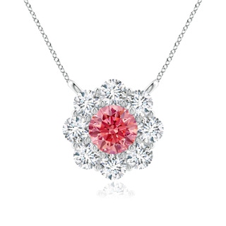 4.6mm Labgrown Prong-Set Round Lab-Grown Fancy Intense Pink Diamond Halo Pendant in P950 Platinum