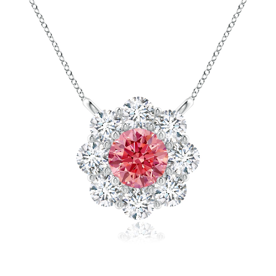 4.6mm Labgrown Prong-Set Round Lab-Grown Fancy Intense Pink Diamond Halo Pendant in P950 Platinum 