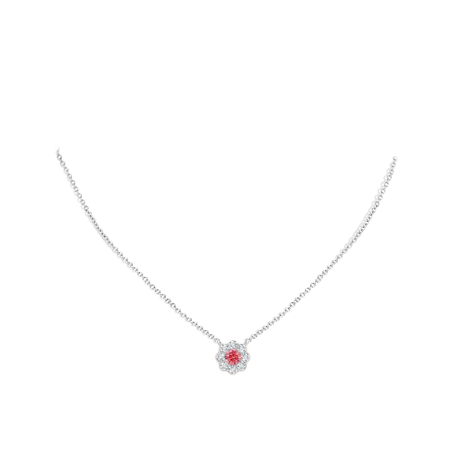 4.6mm Labgrown Prong-Set Round Lab-Grown Fancy Intense Pink Diamond Halo Pendant in P950 Platinum pen