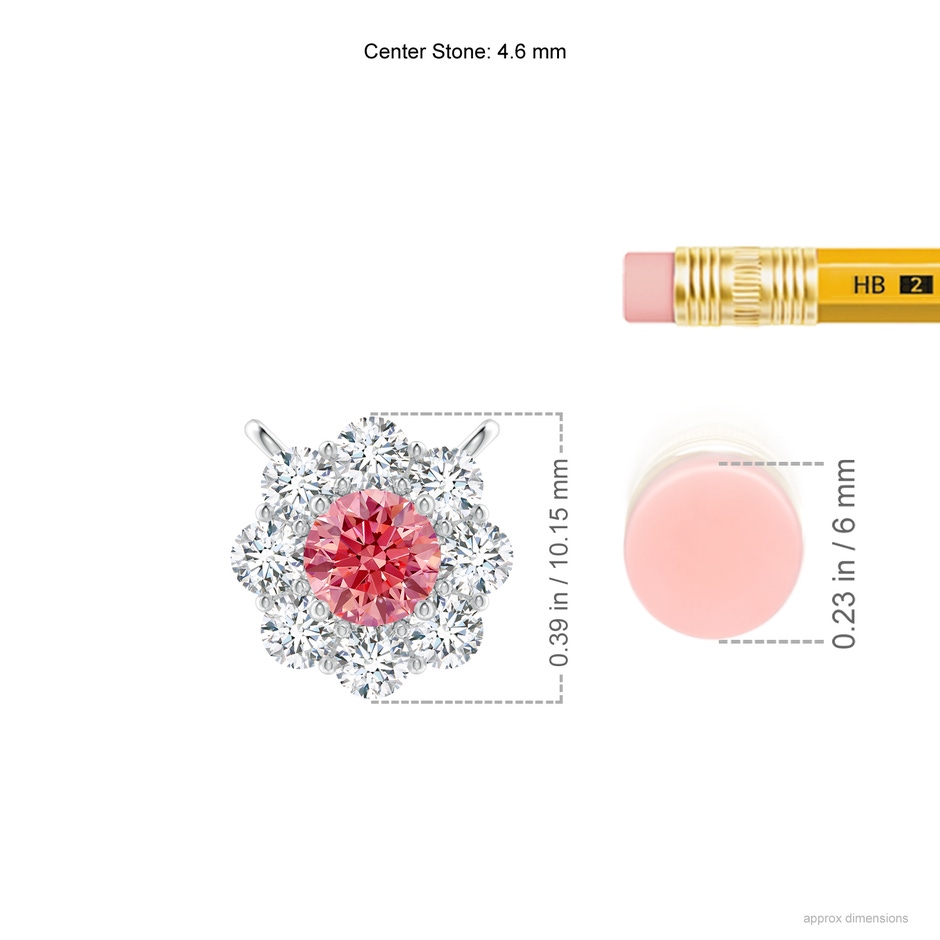 4.6mm Labgrown Prong-Set Round Lab-Grown Fancy Intense Pink Diamond Halo Pendant in White Gold ruler