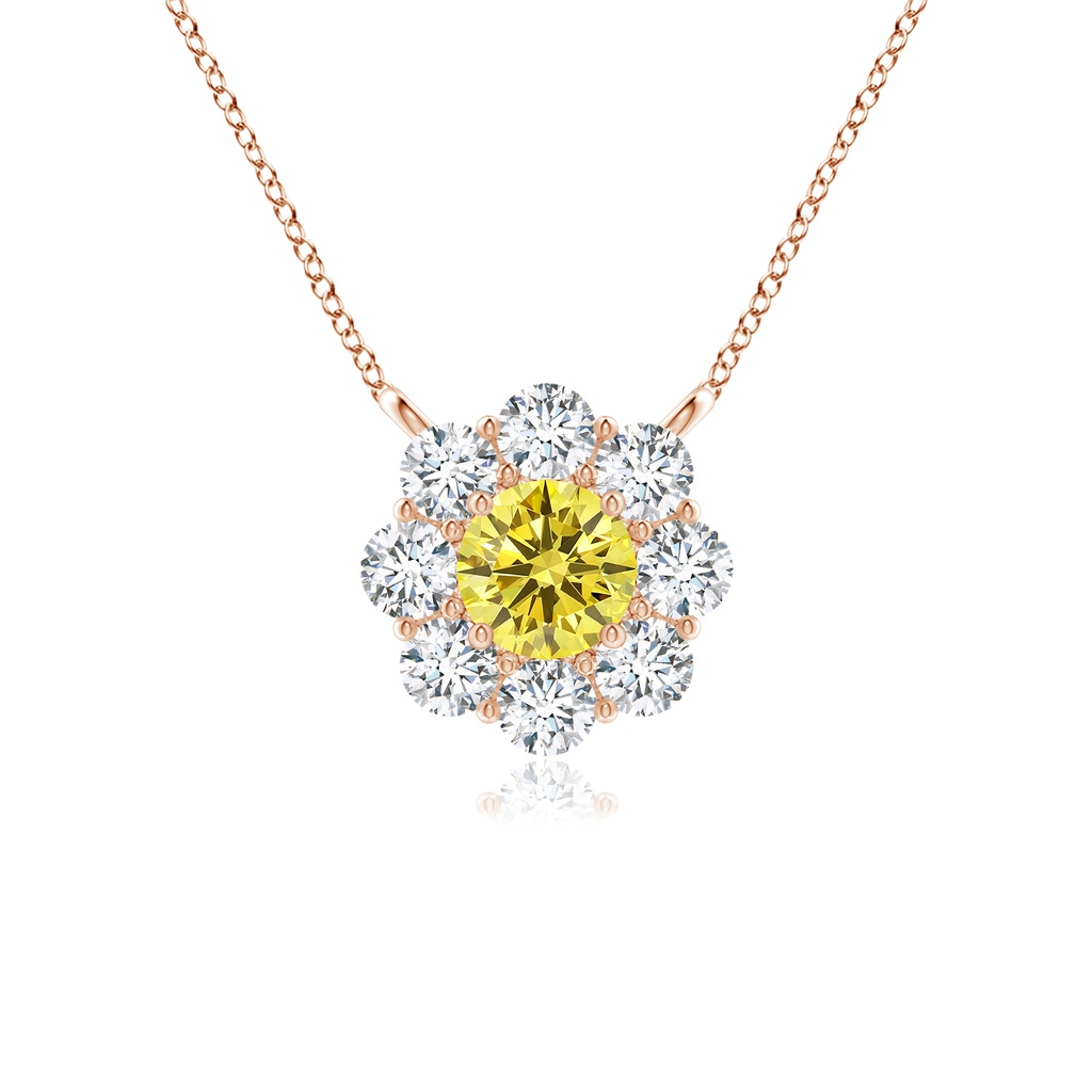 3.5mm Labgrown Prong-Set Round Lab-Grown Fancy Intense Yellow Diamond Halo Pendant in Rose Gold