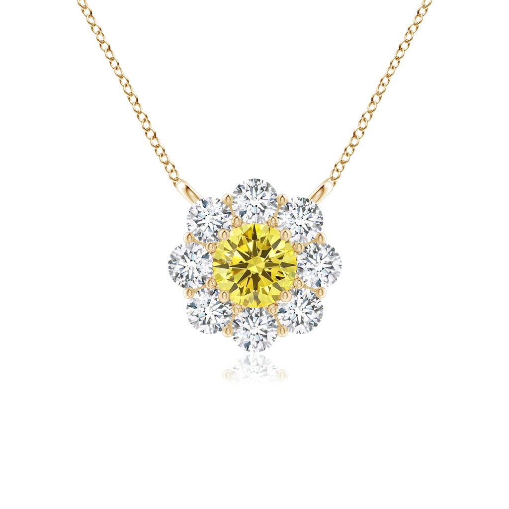 3.5mm Labgrown Prong-Set Round Lab-Grown Fancy Intense Yellow Diamond Halo Pendant in Yellow Gold