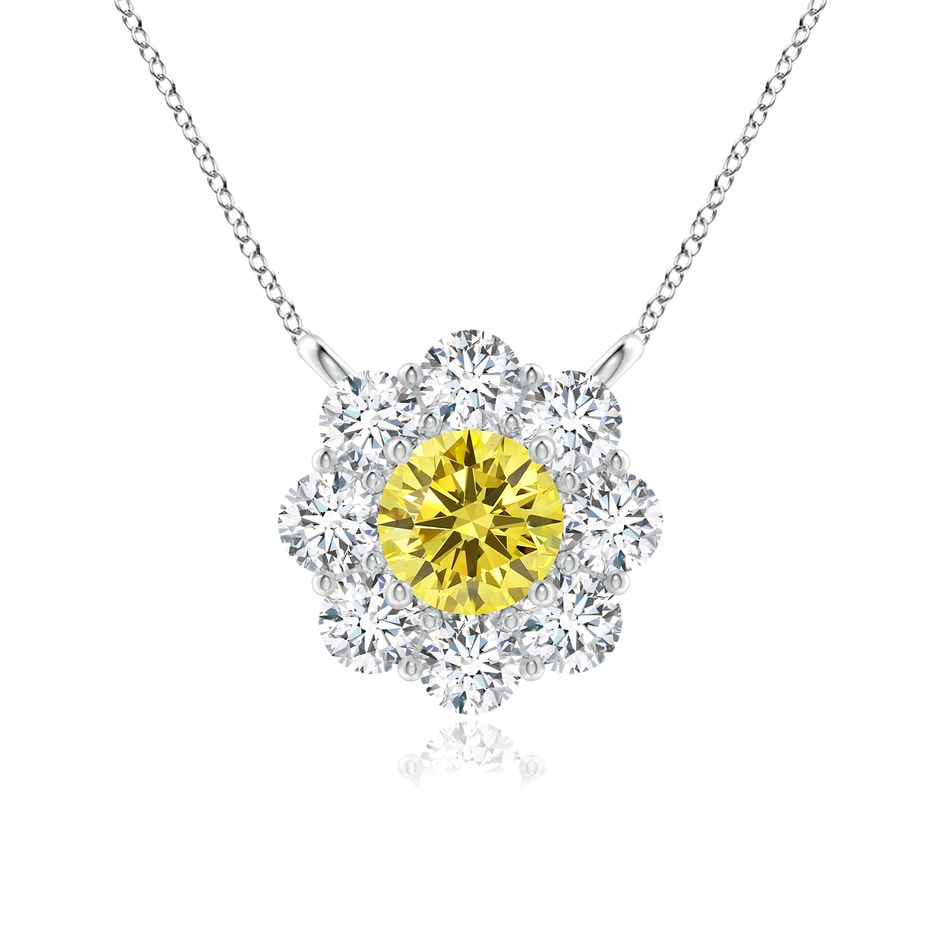 4.2mm Labgrown Prong-Set Round Lab-Grown Fancy Intense Yellow Diamond Halo Pendant in P950 Platinum 