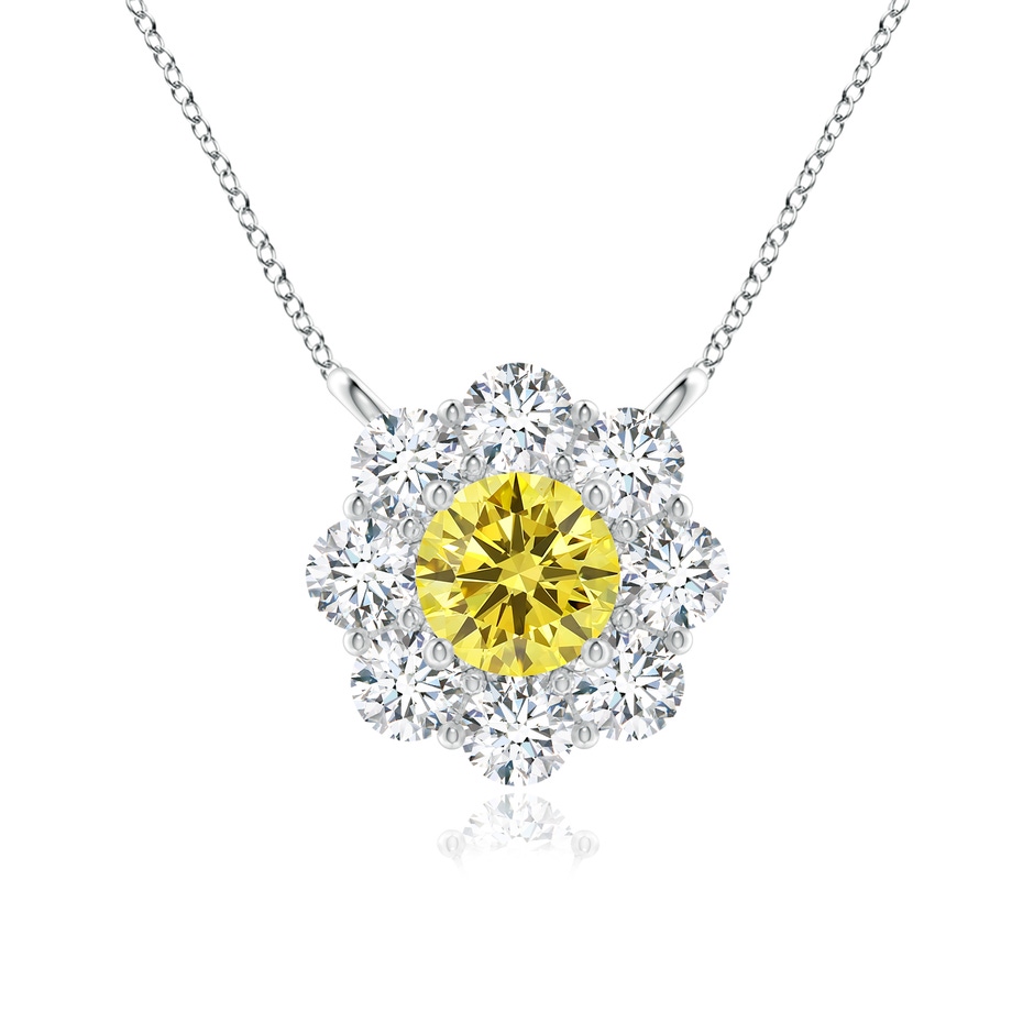 4.2mm Labgrown Prong-Set Round Lab-Grown Fancy Intense Yellow Diamond Halo Pendant in White Gold 