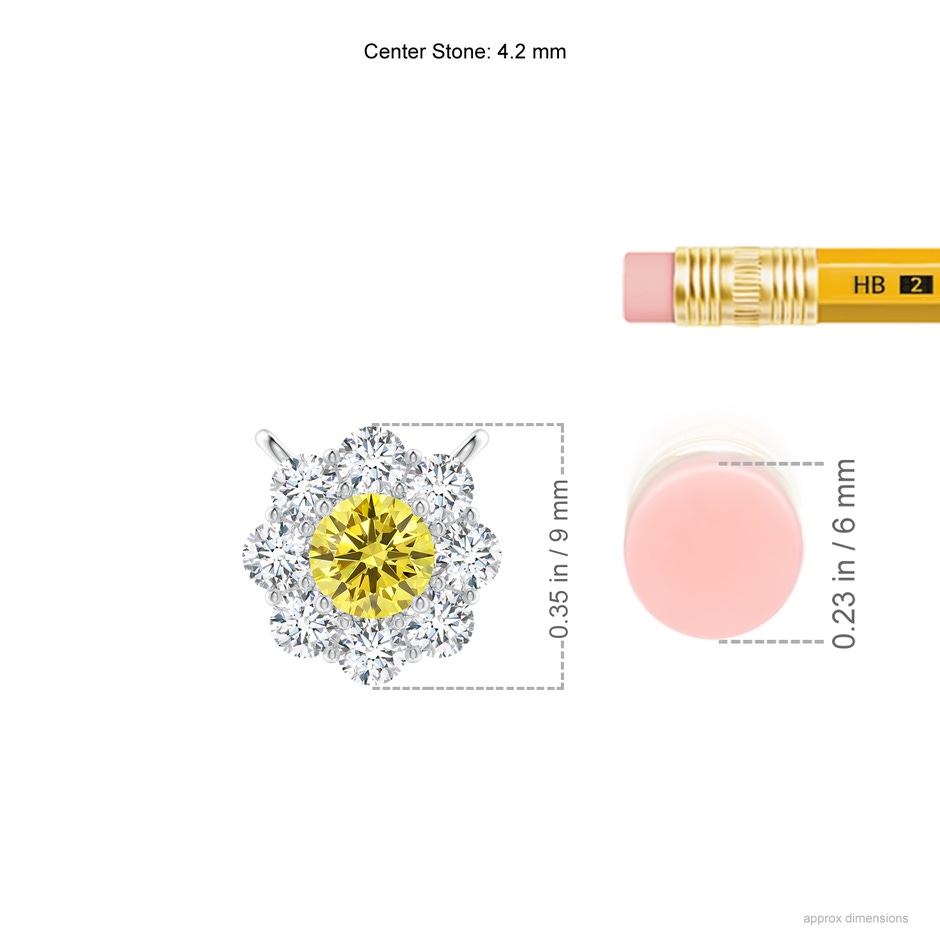 4.2mm Labgrown Prong-Set Round Lab-Grown Fancy Intense Yellow Diamond Halo Pendant in White Gold ruler