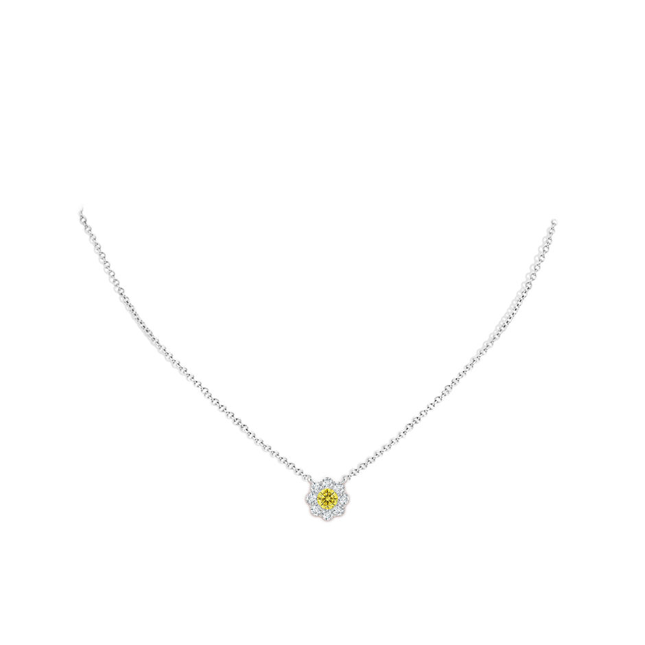 4.2mm Labgrown Prong-Set Round Lab-Grown Fancy Intense Yellow Diamond Halo Pendant in White Gold pen