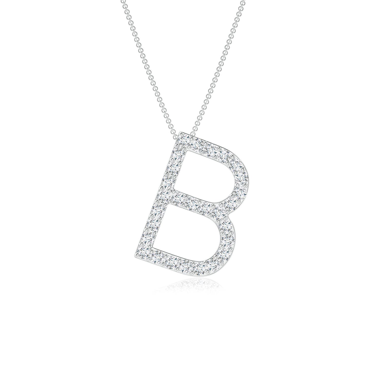 1.2mm FGVS Lab-Grown Prong-Set Diamond Capital "B" Initial Pendant in 18K White Gold
