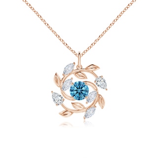 6mm Labgrown Lab-Grown Fancy Intense Blue and White Diamond Olive Branch Pendant in 9K Rose Gold