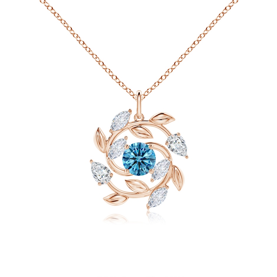 6mm Labgrown Lab-Grown Fancy Intense Blue and White Diamond Olive Branch Pendant in Rose Gold 