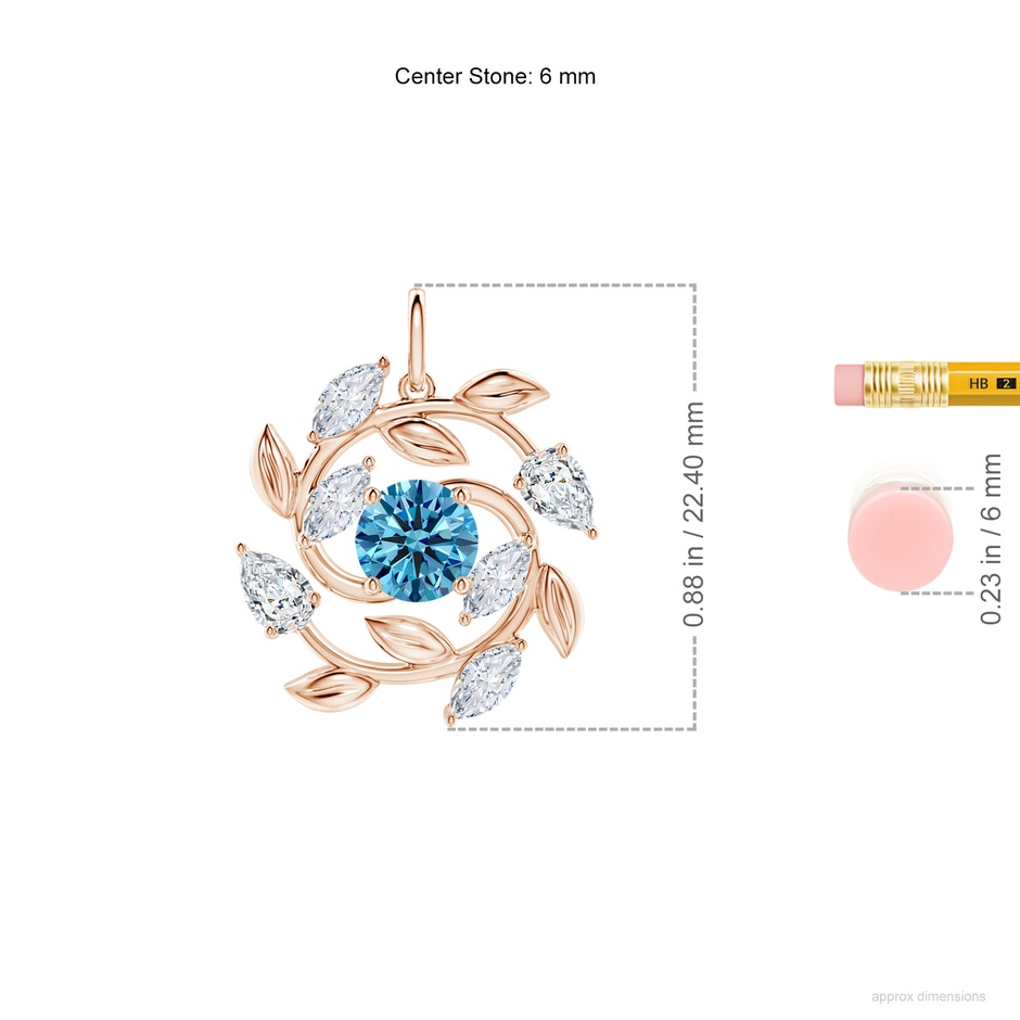 6mm Labgrown Lab-Grown Fancy Intense Blue and White Diamond Olive Branch Pendant in Rose Gold ruler