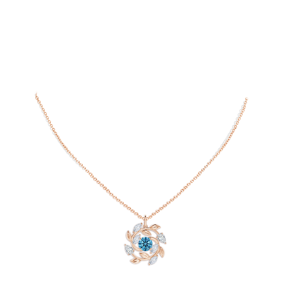6mm Labgrown Lab-Grown Fancy Intense Blue and White Diamond Olive Branch Pendant in Rose Gold pen