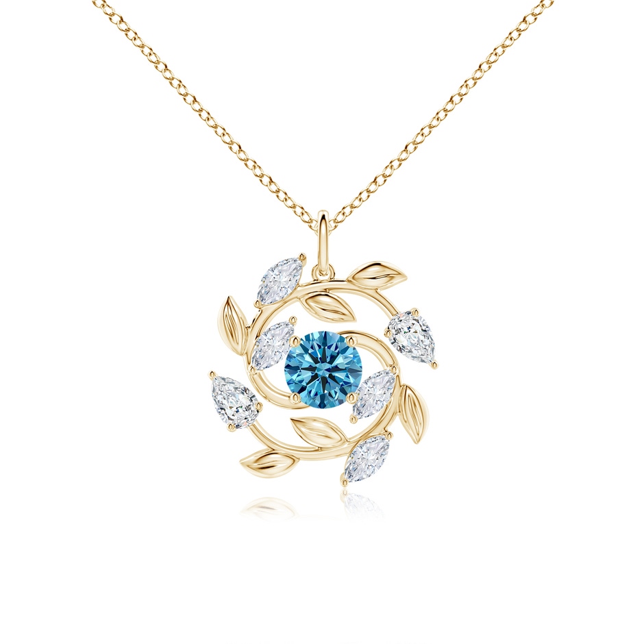 6mm Labgrown Lab-Grown Fancy Intense Blue and White Diamond Olive Branch Pendant in Yellow Gold 