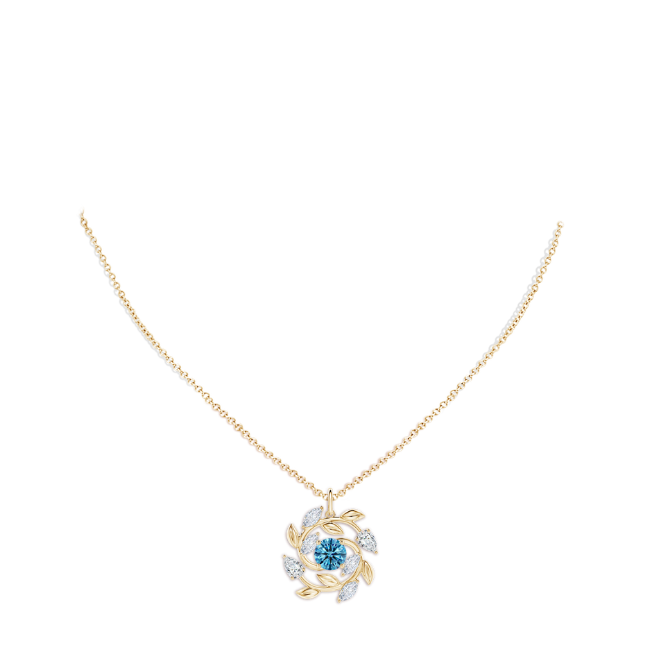 6mm Labgrown Lab-Grown Fancy Intense Blue and White Diamond Olive Branch Pendant in Yellow Gold pen