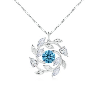 7mm Labgrown Lab-Grown Fancy Intense Blue and White Diamond Olive Branch Pendant in White Gold