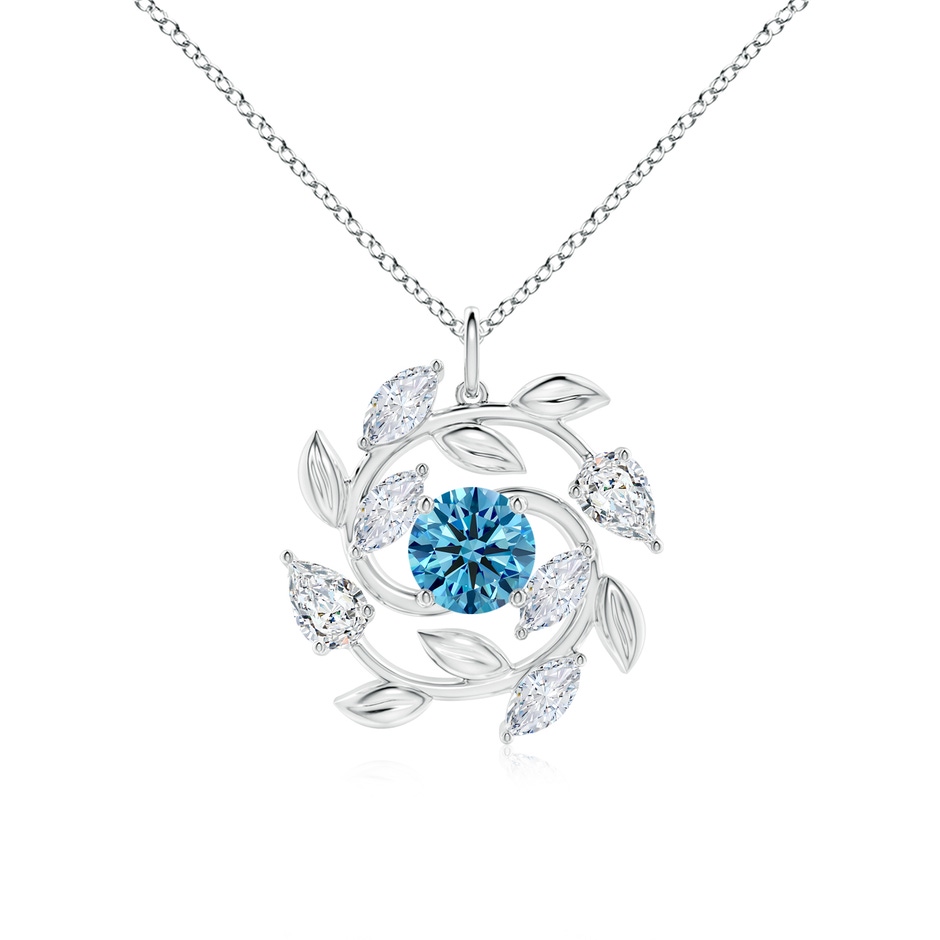 7mm Labgrown Lab-Grown Fancy Intense Blue and White Diamond Olive Branch Pendant in White Gold 