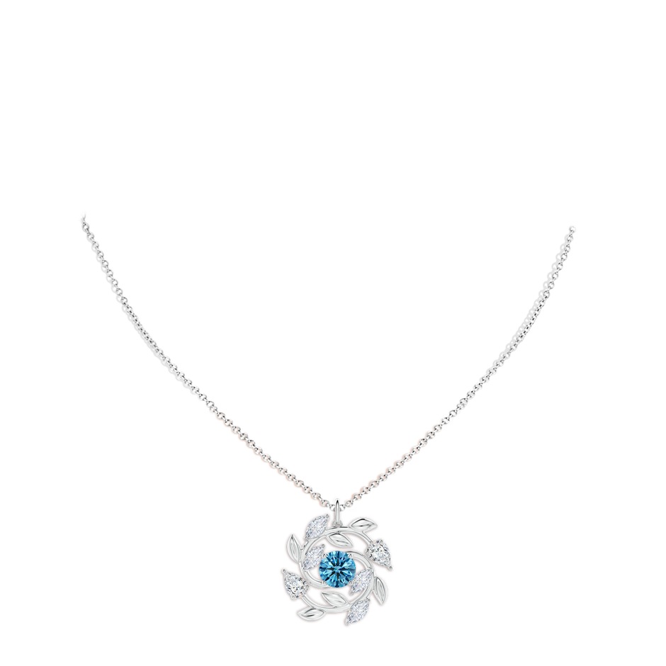 7mm Labgrown Lab-Grown Fancy Intense Blue and White Diamond Olive Branch Pendant in White Gold pen