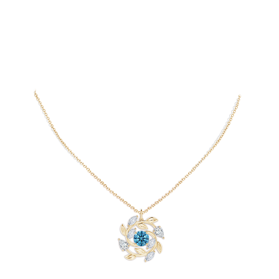 7mm Labgrown Lab-Grown Fancy Intense Blue and White Diamond Olive Branch Pendant in Yellow Gold pen