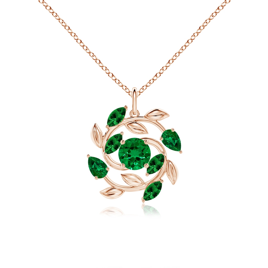 6mm Labgrown Lab-Grown Round and Marquise Emerald Olive Branch Pendant in Rose Gold