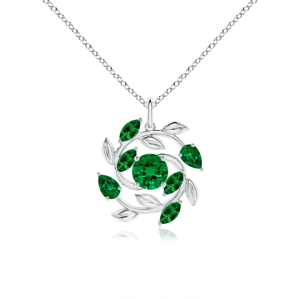 6mm Labgrown Lab-Grown Round and Marquise Emerald Olive Branch Pendant in White Gold