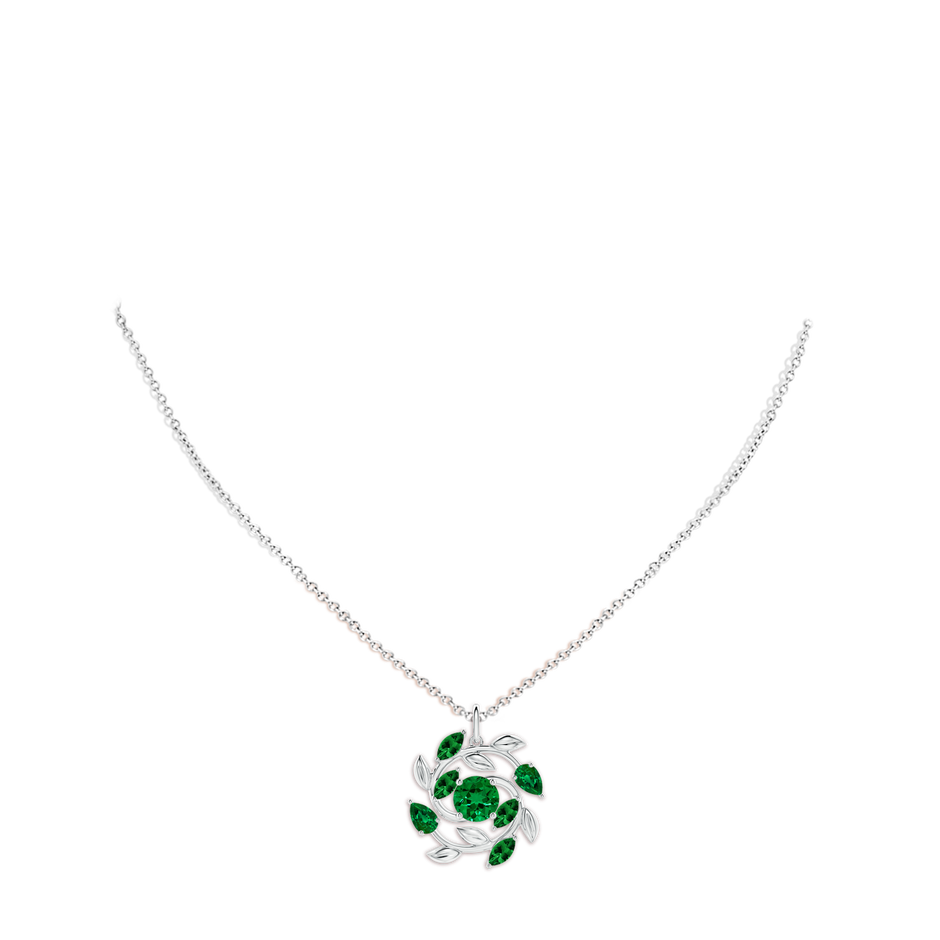 6mm Labgrown Lab-Grown Round and Marquise Emerald Olive Branch Pendant in White Gold pen