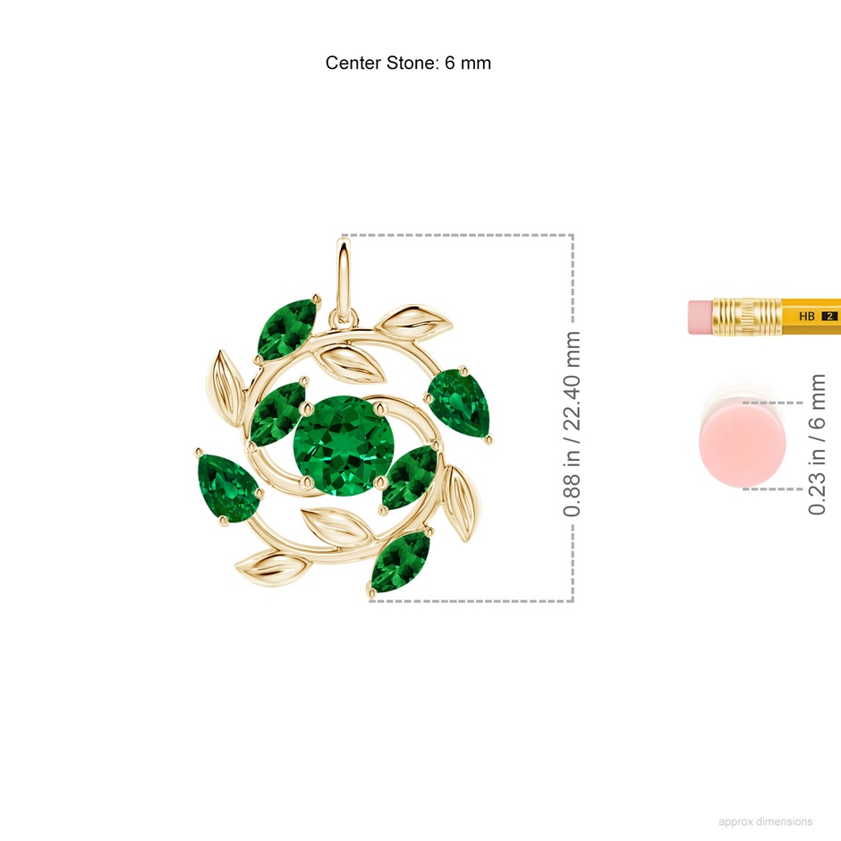 6mm Labgrown Lab-Grown Round and Marquise Emerald Olive Branch Pendant in Yellow Gold ruler