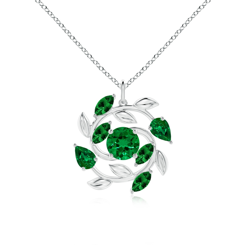 7mm Labgrown Lab-Grown Round and Marquise Emerald Olive Branch Pendant in White Gold